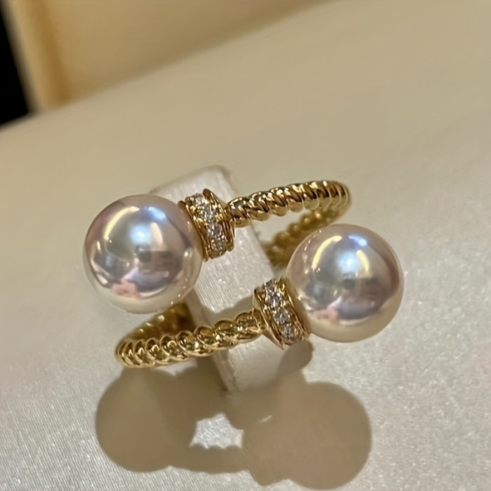 1pc Vintage-Inspired Adjustable Wrap Ring - Inlaid Artificial Pearl, Symbol of Fashion and Beauty, Perfect for Daily Outfits and Party Accessory, Comfortable to Wear, Easy to Mix and Match