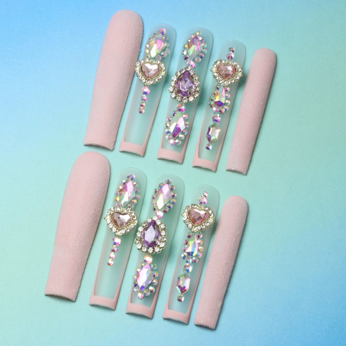 Elegant Pink Matte Press-On Nails with Sparkling Rhinestones - Ultra Long Square French Tip Fake Nails for Women, Reusable & Easy to Apply