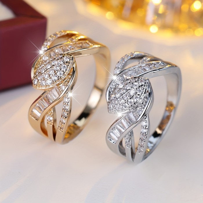 Elegant Vintage-Inspired Geometric Irregular Ring with Cubic Zirconia - Fashionable Women's Accessory for Parties & Casual Wear