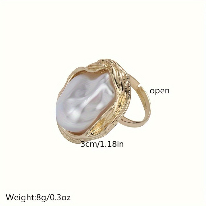 French Romantic Style Ring Inlaid Irregular Artificial Pearl Symbol Of Beauty And Elegance Match Daily Outfits Party Accessory
