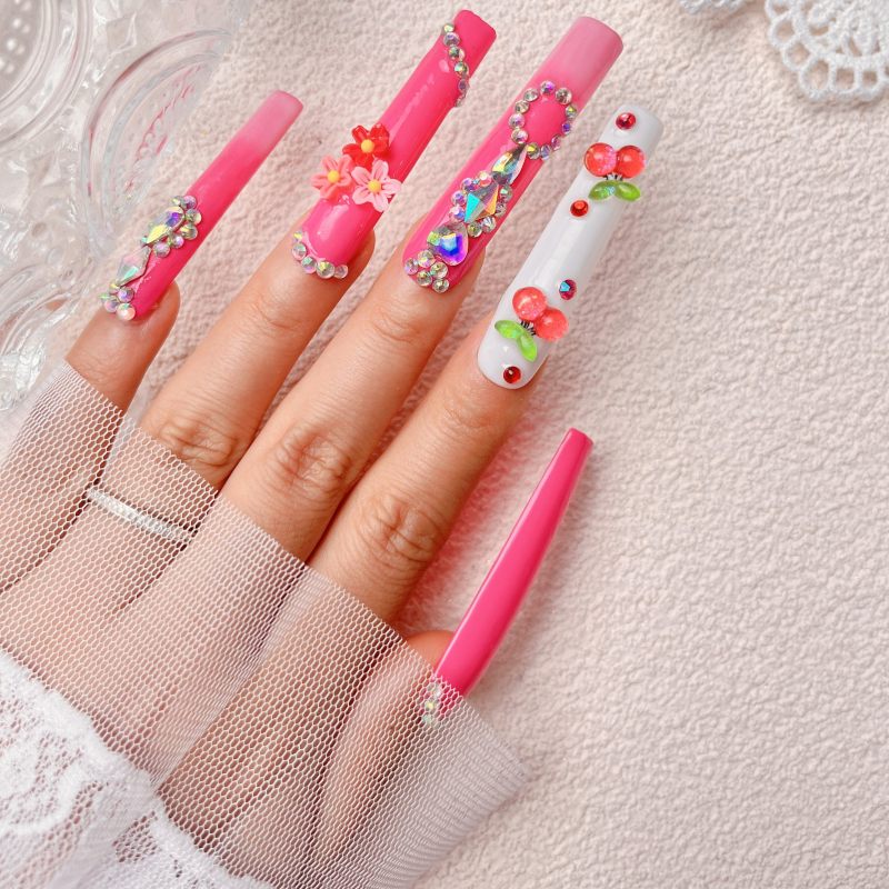 10pcs Handmade Press On Nail Stiletto Extra Long False Nail BOX INCLUDED Fake Nail Tip Nail Stickers Blush Nail Charms Fake Nail Stuff Long Nails Nail Polish Gel Nail Polish Poly Gel Rhinestone Decor Y2K Nail Art Nail Supplies DIY