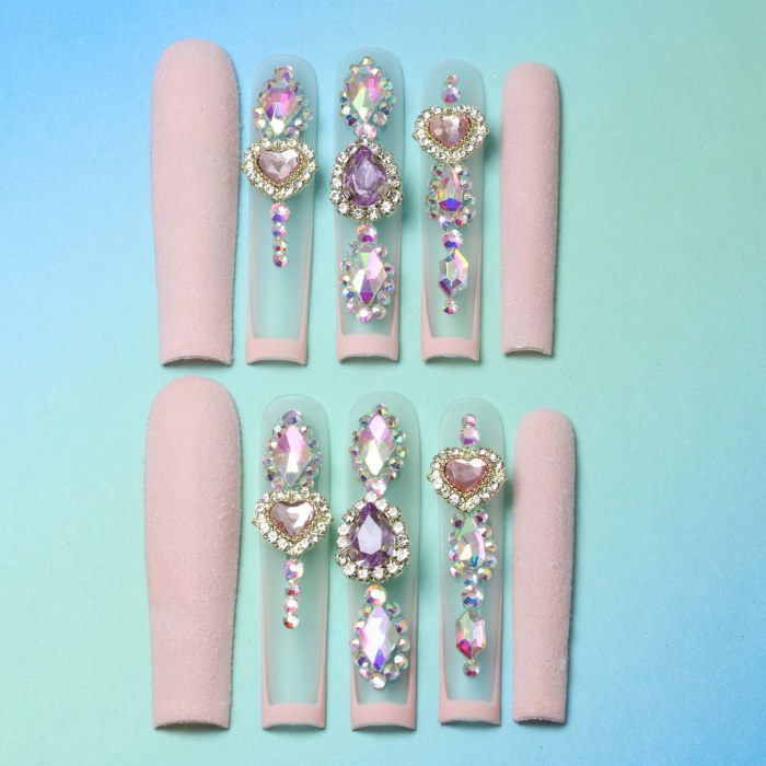 Elegant Pink Matte Press-On Nails with Sparkling Rhinestones - Ultra Long Square French Tip Fake Nails for Women, Reusable & Easy to Apply
