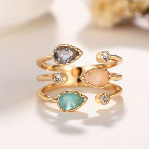 1pc, Luxury & Classic Style, Unique Multi-layer Open Design Ring, Inlay Colorful Faux Diamond Ring, Fashion Delicate Accessory For Daily Wear & Party, Idea Gift For Ladies
