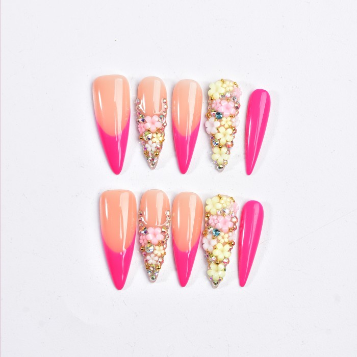 10pcs Handmade Press-On Nails - Y2K Extra Long 3D French Style, Almond Shape, Red with Rhinestone Decoration, Comfortable & Easy to Apply, High-Quality Materials, for Holiday Parties\u002FDaily Wear, Ideal for Girls and Women