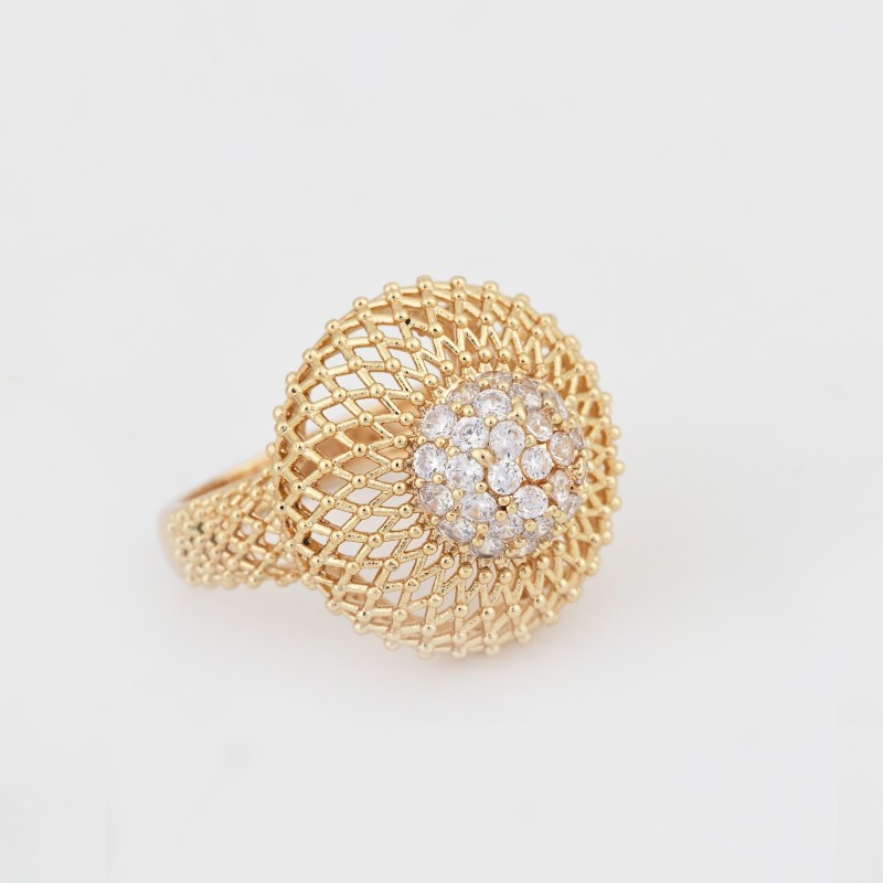 Elegant 18K Golden Plated Copper Ring with Arabian Fashion Style, zirconia Mosaic - Versatile for Daily Wear & Parties, Ideal Valentine'S Day Gift