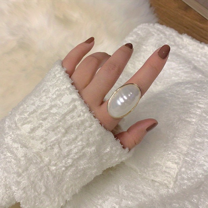 Top-Rated Elegant Adjustable Imitation Pearl Ring - Chic Geometric Design, Perfect for Weddings & Birthdays