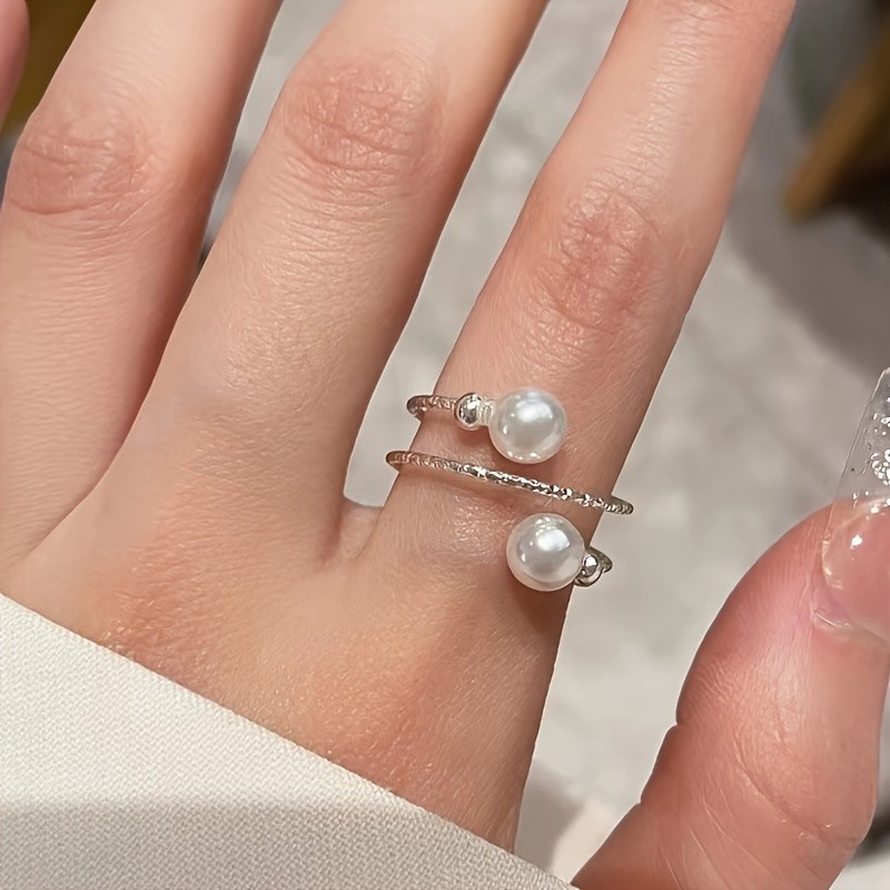 Top-Rated Elegant Vintage-Inspired Multi-Layer Faux Pearl Open Ring - Silvery Plated, Perfect for Everyday & Party Wear