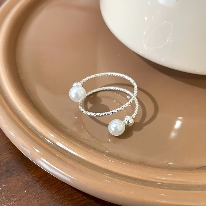 Top-Rated Elegant Vintage-Inspired Multi-Layer Faux Pearl Open Ring - Silvery Plated, Perfect for Everyday & Party Wear