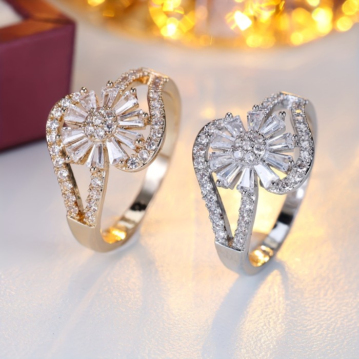 Elegant Floral Zirconia Ring - Chic & Versatile Women's Fashion Accessory, Perfect for Casual Attire or Gifting