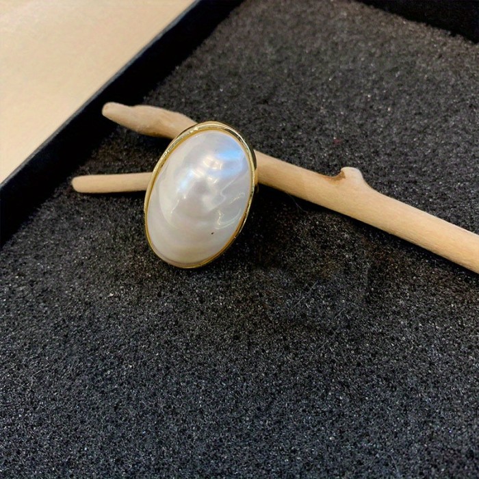 Top-Rated Elegant Adjustable Imitation Pearl Ring - Chic Geometric Design, Perfect for Weddings & Birthdays