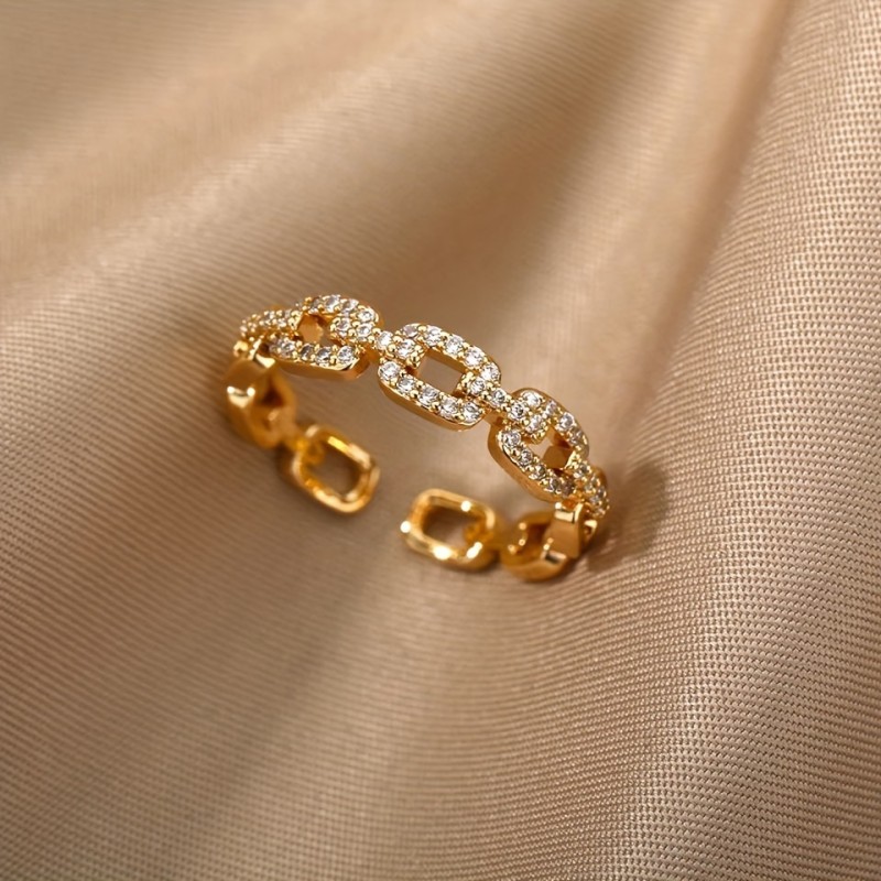 1pc Elegant & Sexy Copper Ring - Cubic Zirconia Chain Design, Elegant Style, Adjustable Size, Silvery Color, for Daily Wear\u002FParties, All-Season Accessory, Women's Fashion Jewelry