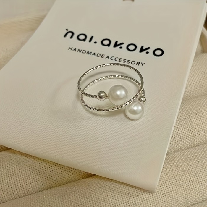 Top-Rated Elegant Vintage-Inspired Multi-Layer Faux Pearl Open Ring - Silvery Plated, Perfect for Everyday & Party Wear