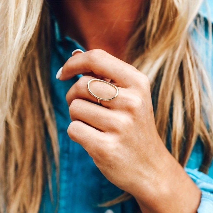 1 Pc Women Fashion Personality Ring Simple Elegant Oval Thin Line Design Ring Daily Casual Party Holiday Dress Birthday Gifts for Friends