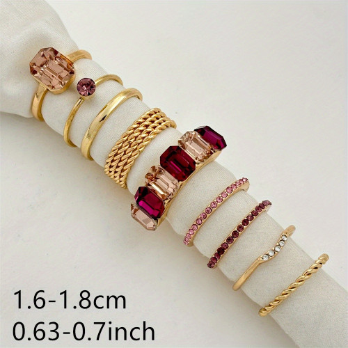Elegant 9-Piece Fashion Ring Set for Women, Valentine's Gift, Zinc Alloy with 18K Golden Plating, Ring Sizes 16-18mm, Versatile Jewelry for Daily Wear, Parties & Weddings