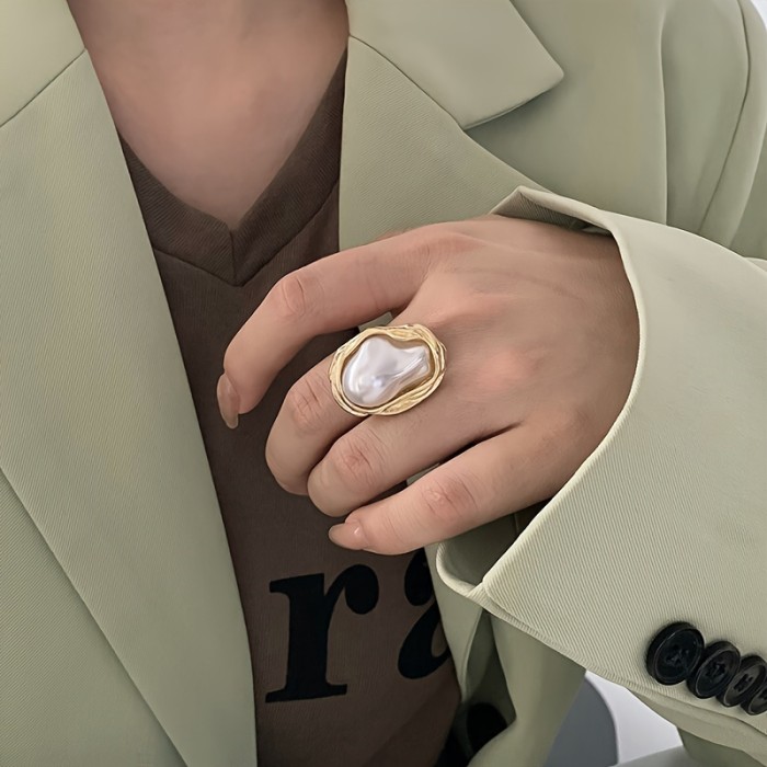French Romantic Style Ring Inlaid Irregular Artificial Pearl Symbol Of Beauty And Elegance Match Daily Outfits Party Accessory