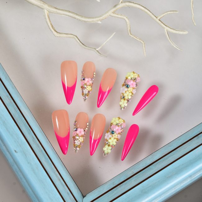 10pcs Handmade Press-On Nails - Y2K Extra Long 3D French Style, Almond Shape, Red with Rhinestone Decoration, Comfortable & Easy to Apply, High-Quality Materials, for Holiday Parties\u002FDaily Wear, Ideal for Girls and Women