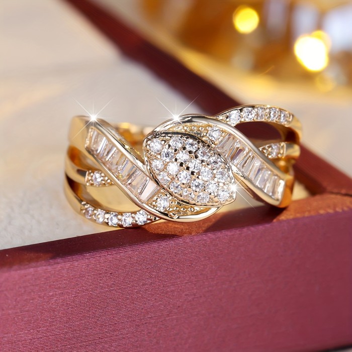 Elegant Vintage-Inspired Geometric Irregular Ring with Cubic Zirconia - Fashionable Women's Accessory for Parties & Casual Wear