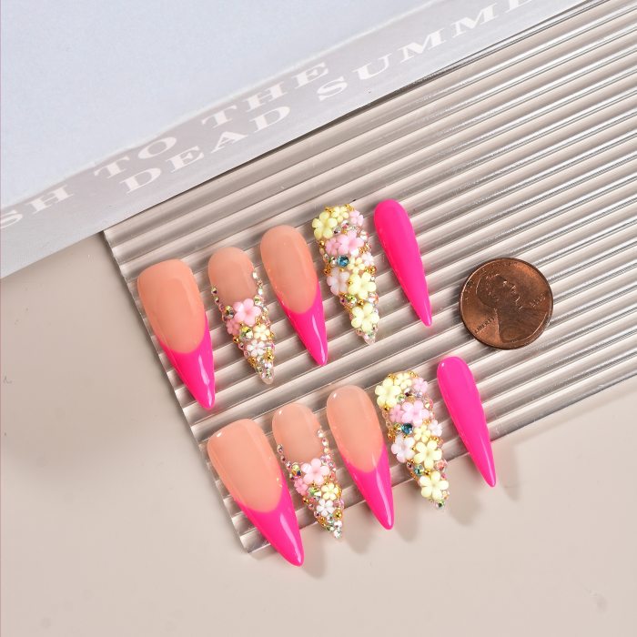 10pcs Handmade Press-On Nails - Y2K Extra Long 3D French Style, Almond Shape, Red with Rhinestone Decoration, Comfortable & Easy to Apply, High-Quality Materials, for Holiday Parties\u002FDaily Wear, Ideal for Girls and Women