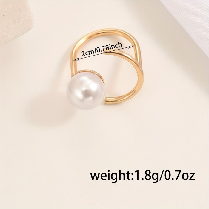 Elegant Simple Zinc Alloy Crescent Ring with Pearl for Women - No Plating, Daily & Party Wear, Versatile Fashion Statement Jewelry (1 Piece)