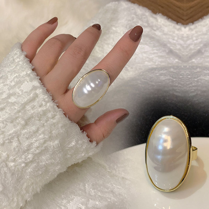 Top-Rated Elegant Adjustable Imitation Pearl Ring - Chic Geometric Design, Perfect for Weddings & Birthdays