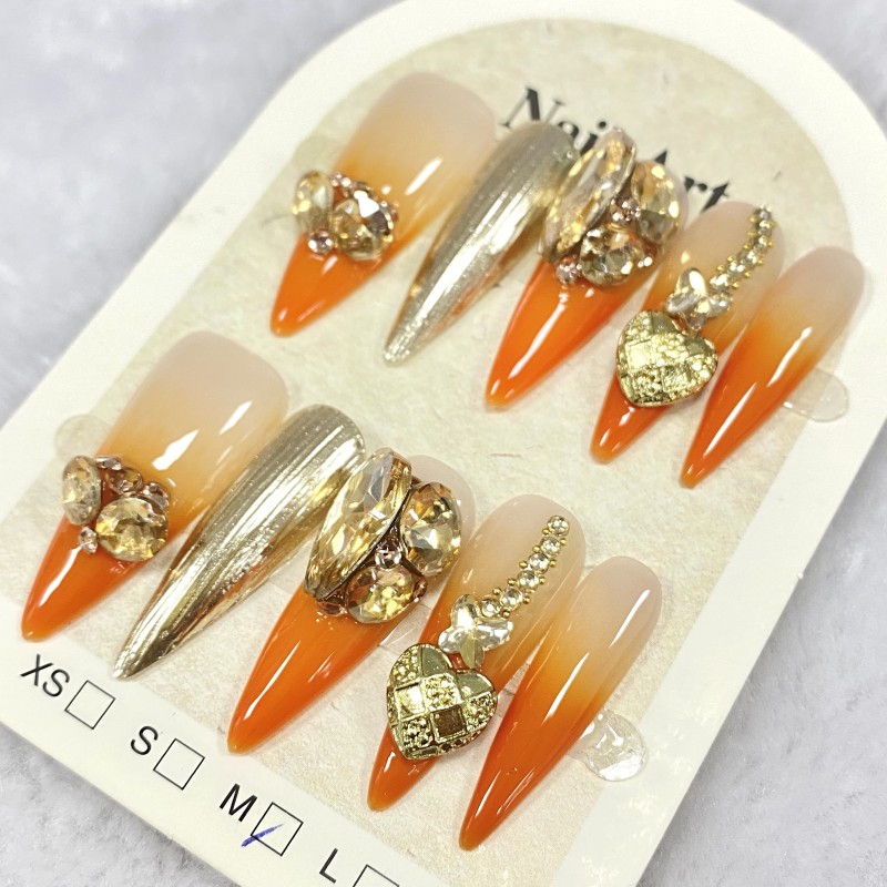 10 Pcs Y2K Extra Long 3D Press-On Nails - French Almond Shaped Medium Length, Nude & Mixed Color System, Glossy Finish with Rhinestone & Glitter Accents, Handmade Pinched Flower Design for Women, Perfect for Daily Wear & Holiday Parties