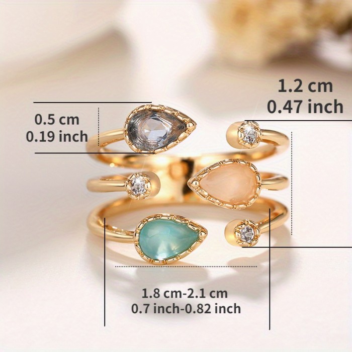 1pc, Luxury & Classic Style, Unique Multi-layer Open Design Ring, Inlay Colorful Faux Diamond Ring, Fashion Delicate Accessory For Daily Wear & Party, Idea Gift For Ladies
