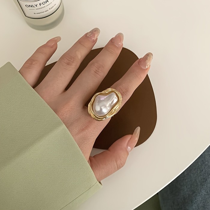 French Romantic Style Ring Inlaid Irregular Artificial Pearl Symbol Of Beauty And Elegance Match Daily Outfits Party Accessory