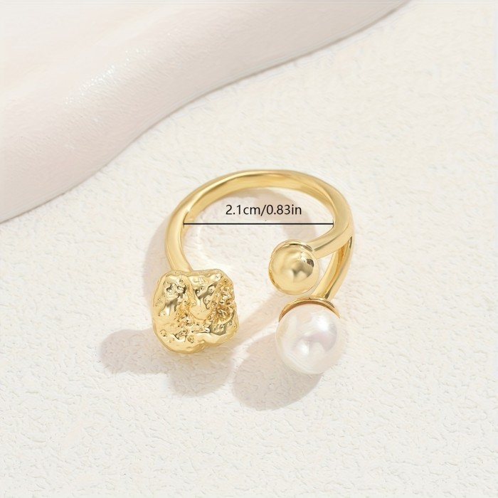 Elegant Faux Pearl Open Ring - Chic Pleated Design, Versatile for Casual Attire or Gifting