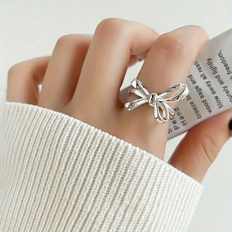 Exquisite Girl S925 Sterling Silver, Bow Pearl Ring, Opening Adjustable, Simple Fashion Commuter Jewelry, Indispensable Basic Models Throughout The Year, Suitable For Daily Commuting Party Wear