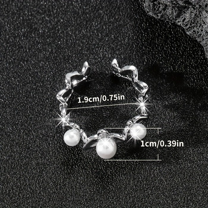 Elegant Vintage-Inspired Butterfly Ring with Faux Pearls - Adjustable Open Design, Perfect for Casual Attire