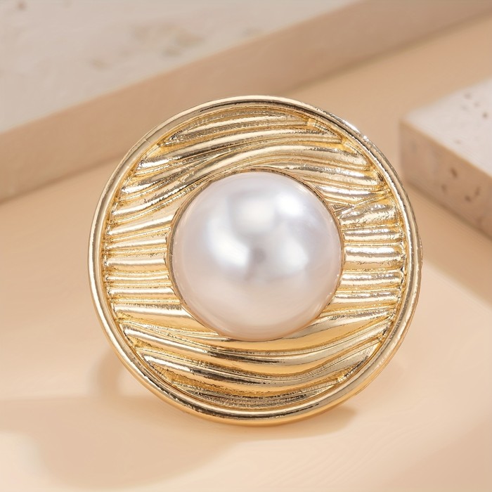 Elegant Faux Pearl Ring - Adjustable Golden-Tone Open Band for Women, Perfect Gift for Wife or Daughter