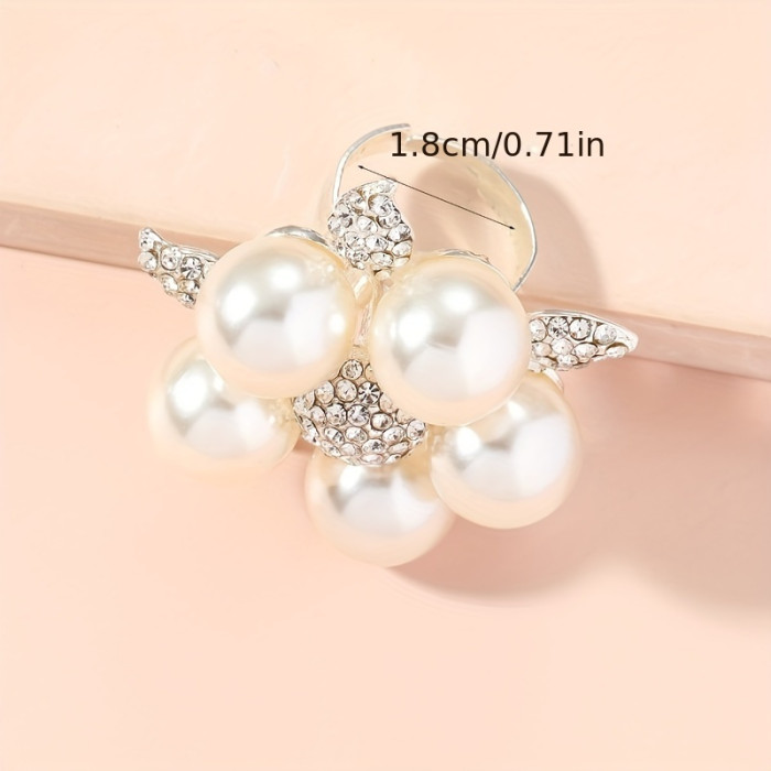 Top-Rated Elegant Floral Rhinestone & Faux Pearl Ring - Adjustable Open Design for Women, Perfect for Casual Attire or Gifting