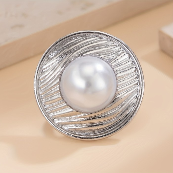 Elegant Faux Pearl Ring - Adjustable Golden-Tone Open Band for Women, Perfect Gift for Wife or Daughter