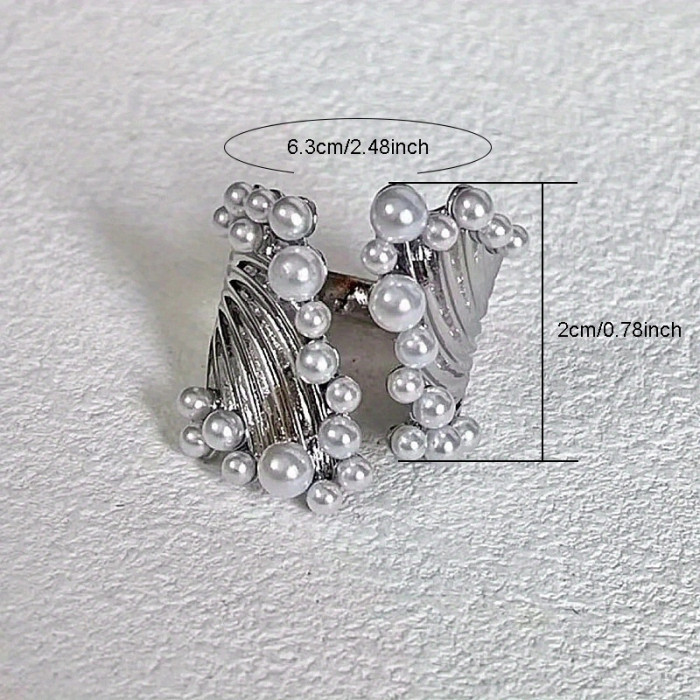 1pc Fashion Faux Pearl Irregular Ring Adjustable Opening Jewelry Party Anniversary Holiday Gifts