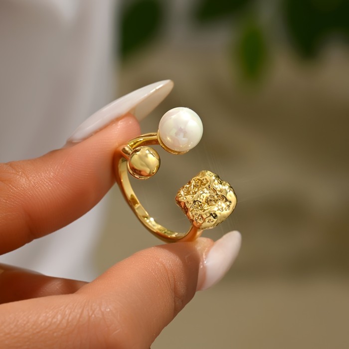 Elegant Faux Pearl Open Ring - Chic Pleated Design, Versatile for Casual Attire or Gifting