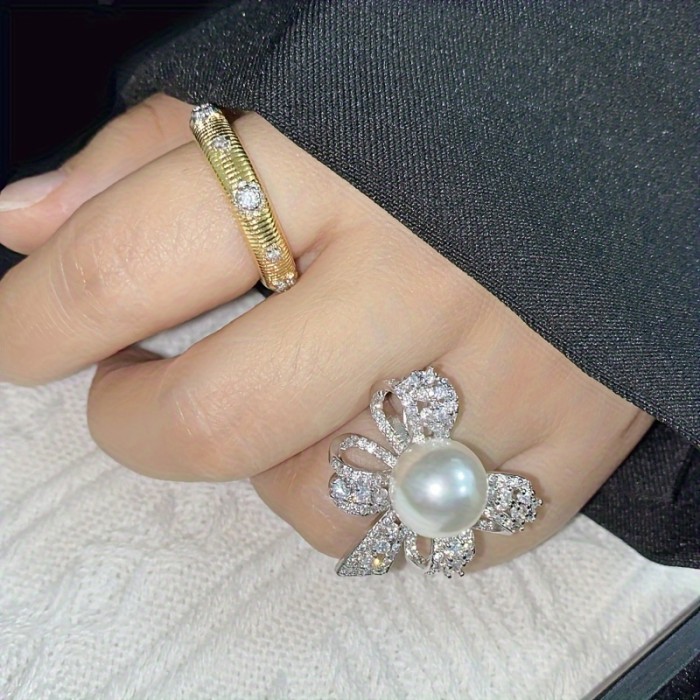 French Romantic Bow Freshwater Pearl Ring
