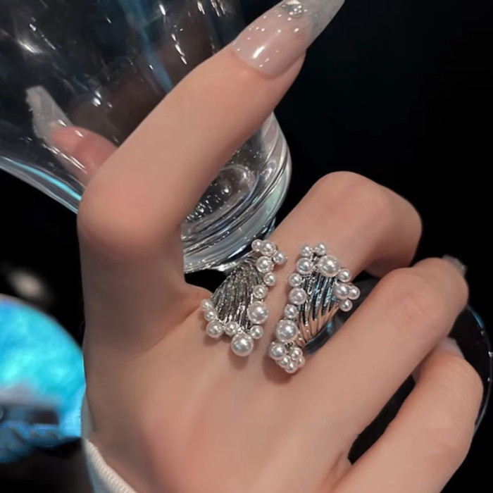 1pc Fashion Faux Pearl Irregular Ring Adjustable Opening Jewelry Party Anniversary Holiday Gifts
