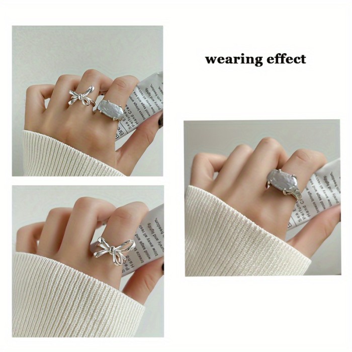 Exquisite Girl S925 Sterling Silver, Bow Pearl Ring, Opening Adjustable, Simple Fashion Commuter Jewelry, Indispensable Basic Models Throughout The Year, Suitable For Daily Commuting Party Wear