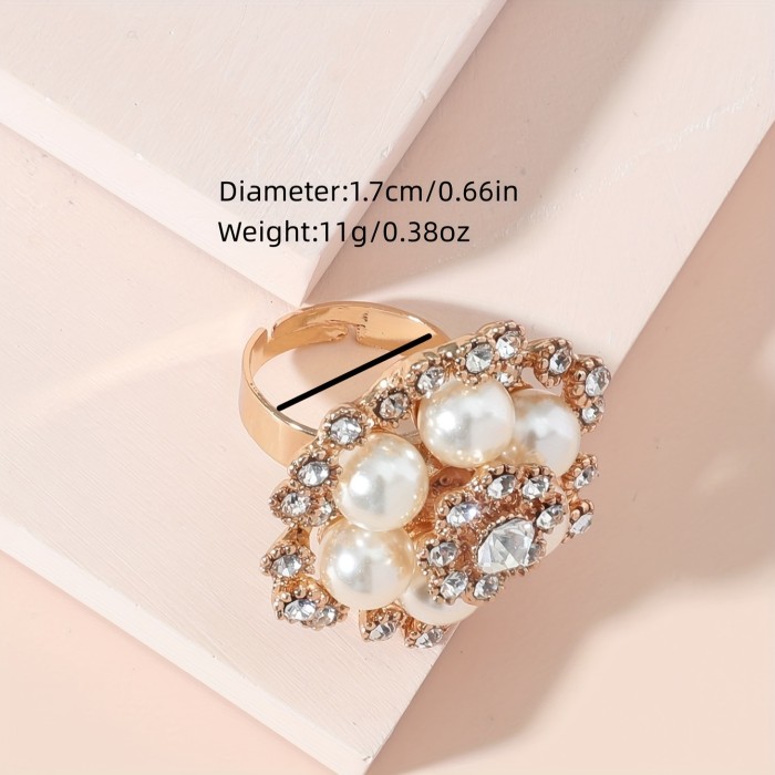 Elegant Vintage-Inspired Pearl & Rhinestone Statement Ring - Perfect for Parties, Banquets, and Everyday Glamour