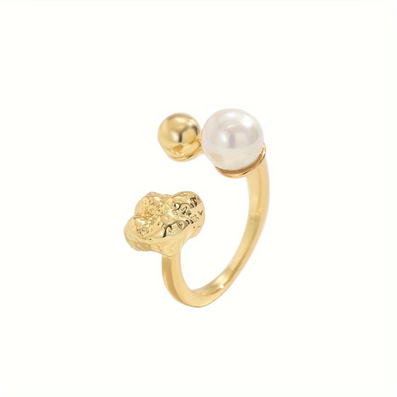 Elegant Faux Pearl Open Ring - Chic Pleated Design, Versatile for Casual Attire or Gifting
