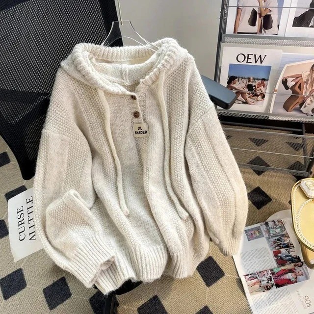 Women's Cozy Winter Korean Knitted Hooded Sweater