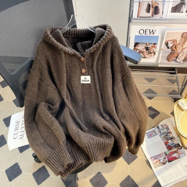 Women's Cozy Winter Korean Knitted Hooded Sweater