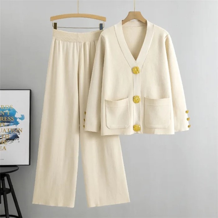 Women's Autumn Winter V-neck Cardigan 2-Piece Set