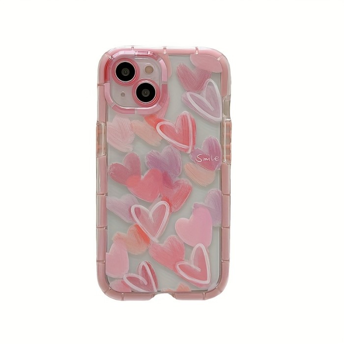Summer, Spring Clear Heart Pattern Pink Phone Case, TPU Anti-Fall Phone Case, Mobile Phone Accessories For Iphone 13 14 15 Pro Max.ink