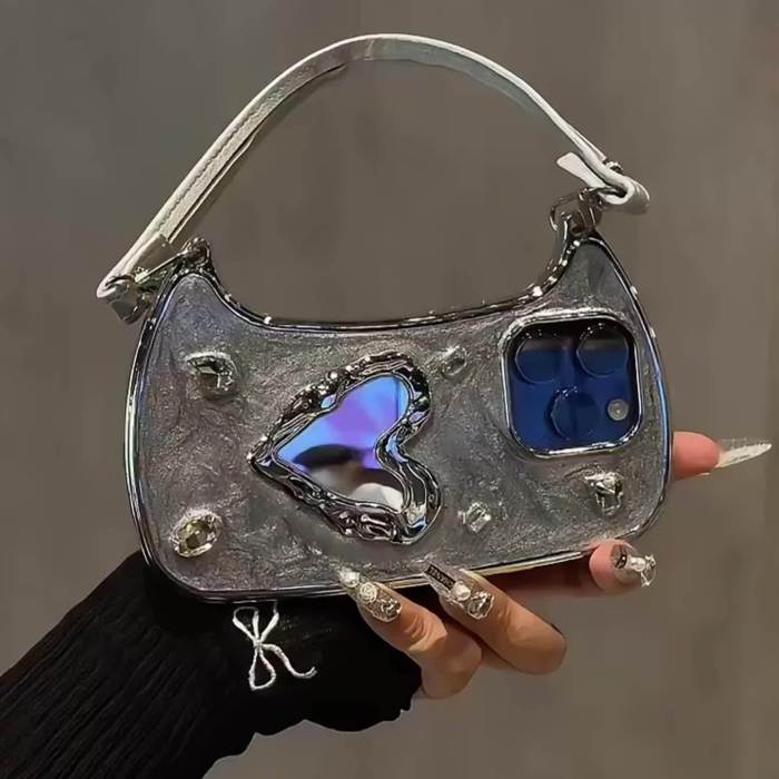 3D Phone Case For Iphone 15 Pro Max Case Bling And Luxury Handbag Girl Case Exquisite Phone Cover Stylish Durable TPU Protective Case For Girls Women For Dinner Event Accessories With Mirror