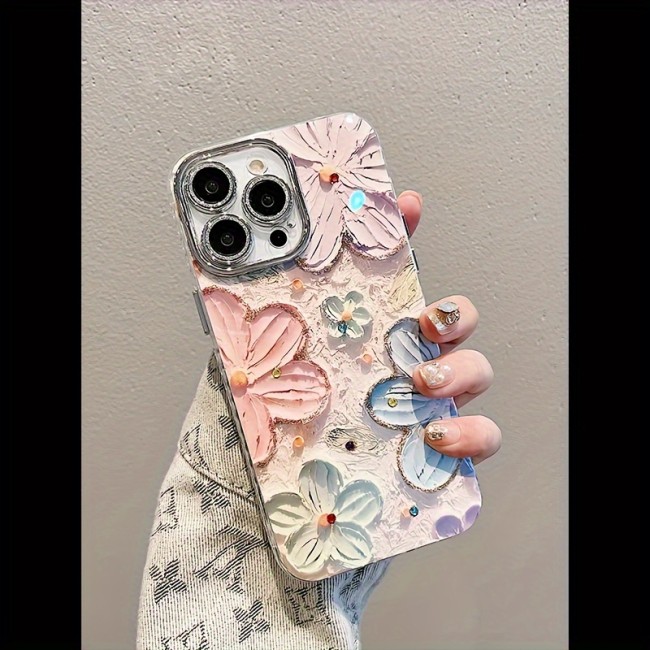 Oil Painting Flowers Pattern Protective Phone Case, Suitable For IPhone 15 Pro\u002F14 Pro Max\u002F13\u002F12 Pro Max\u002F11 Lens Full Coverage High-end New Anti-fall Protective Case