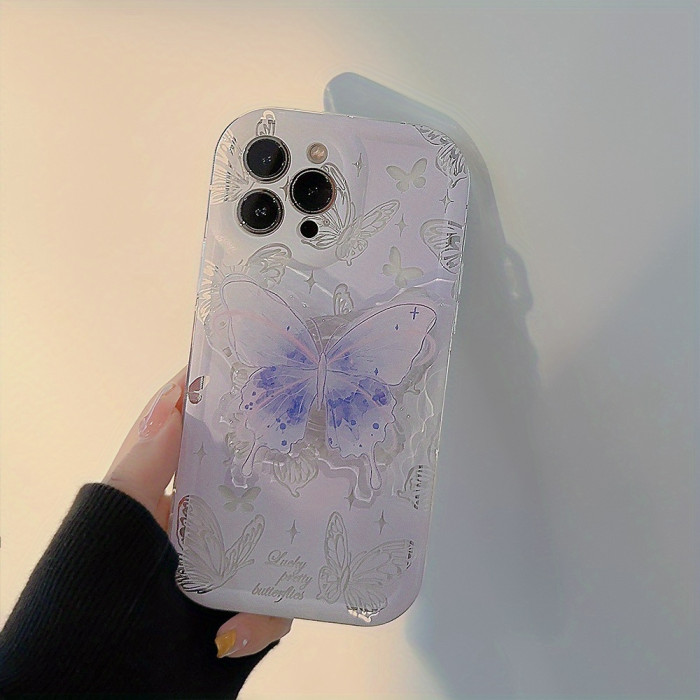 Delicate Watercolor Butterfly Airbag Bracket Transparent Mobile Phone Case Suitable for Apple 15\u002F14\u002F13\u002F12\u002F11\u002FX Series, for Return School