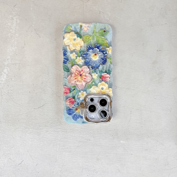 Lens Holder Blue Background with Blue, Pink And Yellow Flowers + Light Green Background with Multiple Bunches of Sunflowers Phone Case Suitable for Apple Phone 16 15 14 13 12 Pro Promax