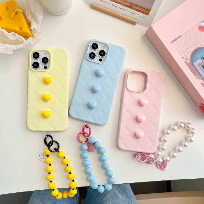 Three-Dimensional Small Heart Lanyard Mobile Phone Protective Case for Iphone 12 13 14 15 16 Pro Max Full Cover Anti-Fall Mobile Phone Protective Case