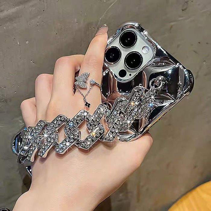 Glittering Diamond Rhinestones Soft TPU Phone Case, Fashion Portable Glitter Rhinestones Back Case, Anti-Drop Shockproof Cover With Bling Diamond Strap, Shell Covers For iPhone 16 15 Pro Max 14 Pro 13 12